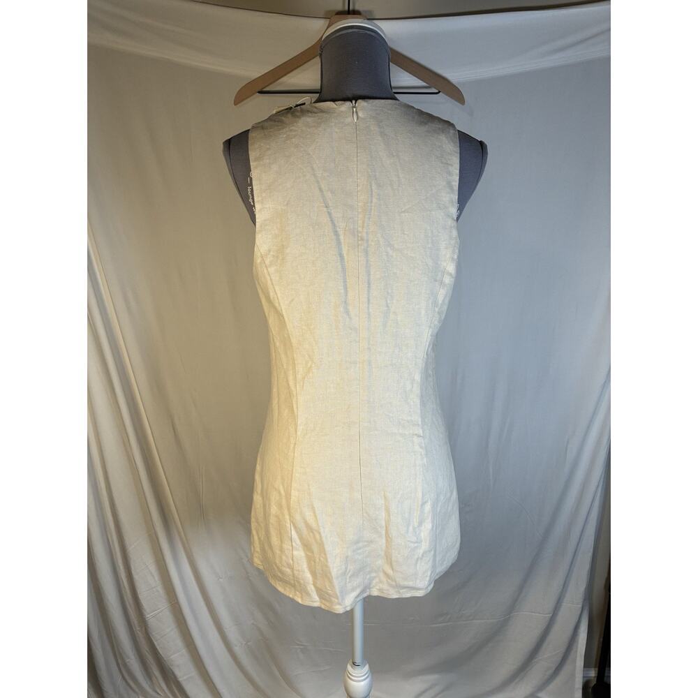 MNG Mango Linen Tie Front Mini Dress NWT Beige Sleeveless Minimalist M Coastal - Picture 3 of 9